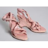 A PAIR OF DIOR LEATHER WEAVE WEDGES