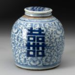 A CHINESE BLUE AND WHITE GINGER JAR AND COVER, QING DYNASTY, 19TH CENTURY