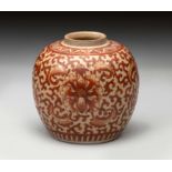 A CHINESE IRON-RED "LOTUS" GINGER JAR, QING DYNSATY, 19TH CENTURY