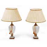 A PAIR OF ITALIAN GLASS AND GILT-METAL MOUNTED TABLE LAMPS