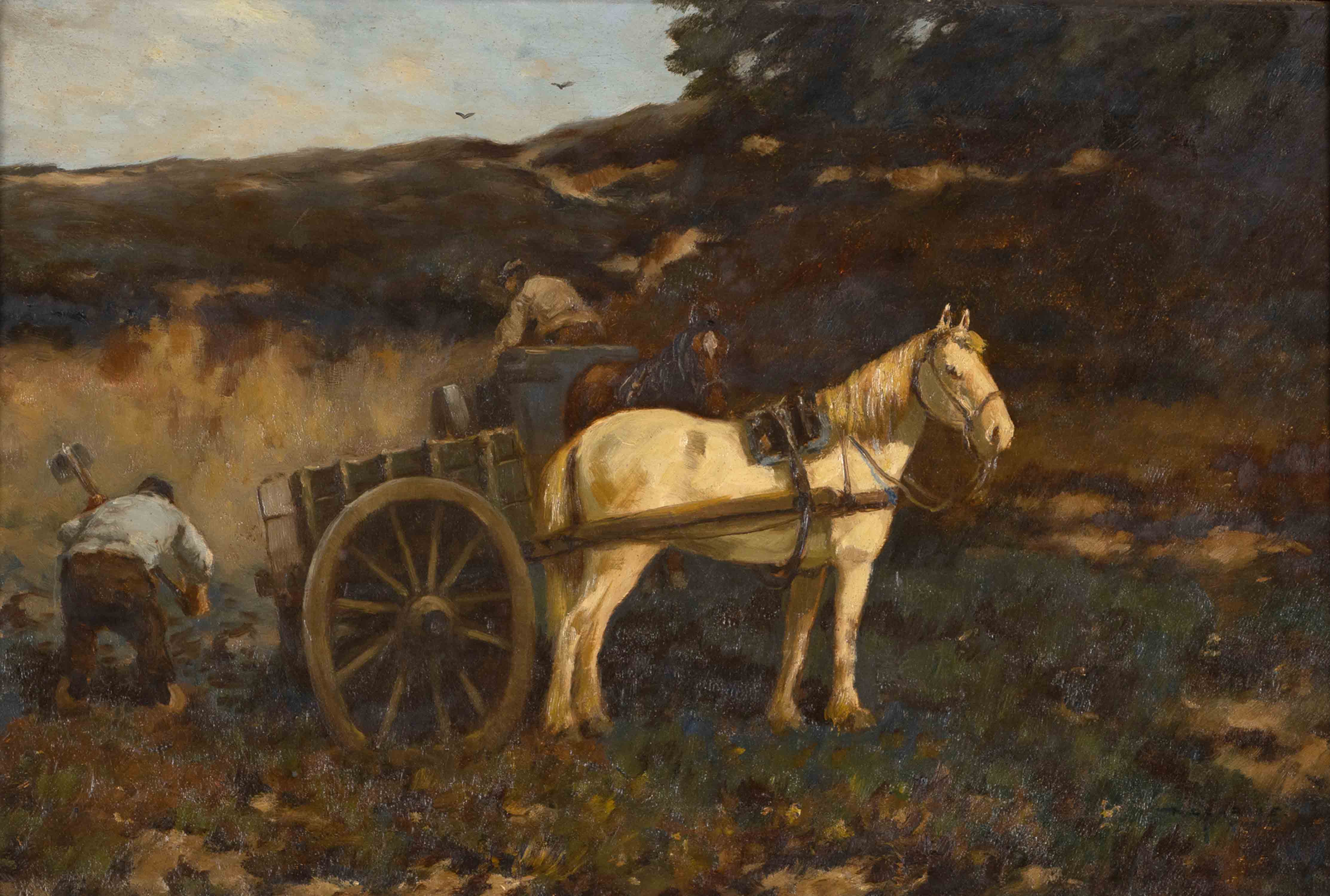 Dutch School (20th Century) HORSES AND CARTS IN A FIELD