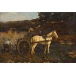 Dutch School (20th Century) HORSES AND CARTS IN A FIELD