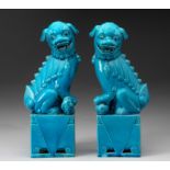 A PAIR OF CHINESE PEACOCK-BLUE FU-DOGS, REPUBLIC OF CHINA, 1949 -