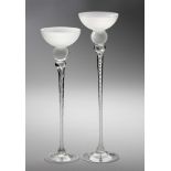 TWO GLASS CANDLEHOLDERS