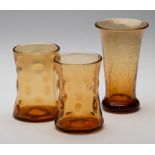 A PAIR OF WHITEFRIARS AMBER DIMPLE VASES, CIRCA 1950
