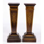 A PAIR OF EDWARDIAN ROSEWOOD, MAHOGANY, CROSSBANDED AND INLAID PEDESTALS
