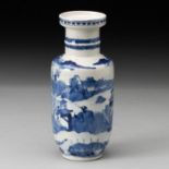 A CHINESE BLUE AND WHITE "LANDSCAPE" ROULEAU VASE, QING DYNASTY, 19TH CENTURY