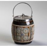 A DOULTON LAMBETH BISCUIT BARREL AND COVER