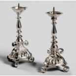 A PAIR OF MINIATURE SILVER ALTAR CANDLESTICKS