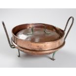 A COPPER TART PAN AND COVER