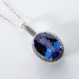 A TANZANITE AND DIAMOND PENDANT