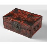 A CHINESE CINNABAR LACQUER LEATHER DOCUMENT BOX, QING DYNASTY, 19TH CENTURY