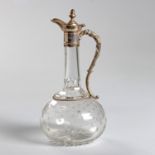 A SILVER PLATE-MOUNTED CUT-GLASS CLARET JUG