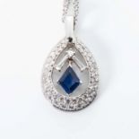 A SAPPHIRE AND DIAMOND PENDANT