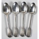 FOUR VICTORIAN SILVER FIDDLE PATTERN TABLESPOONS, GEORGE ADAMS FOR CHAWNER AND CO, LONDON, 1875