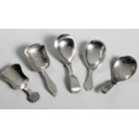 FIVE SILVER CADDY SPOONS