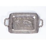 A SMALL SILVER TWO-HANDLED TRAY