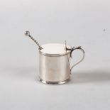 A SILVER DRUM MUSTARD POT