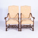 A PAIR OF WALNUT AND UPHOLSTERED ARMCHAIRS, 19th CENTURY