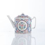 A CHINESE FAMILLE ROSE FRENCH MARKET ?ROSES? TEA POT, QING DYNASTY, QIANLONG, 1735 ? 1796