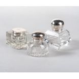 THREE LARGE SILVER-MOUNTED GLASS INKWELLS