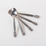 FIVE DANISH ACORN PATTERN SILVER MOCCA SPOONS