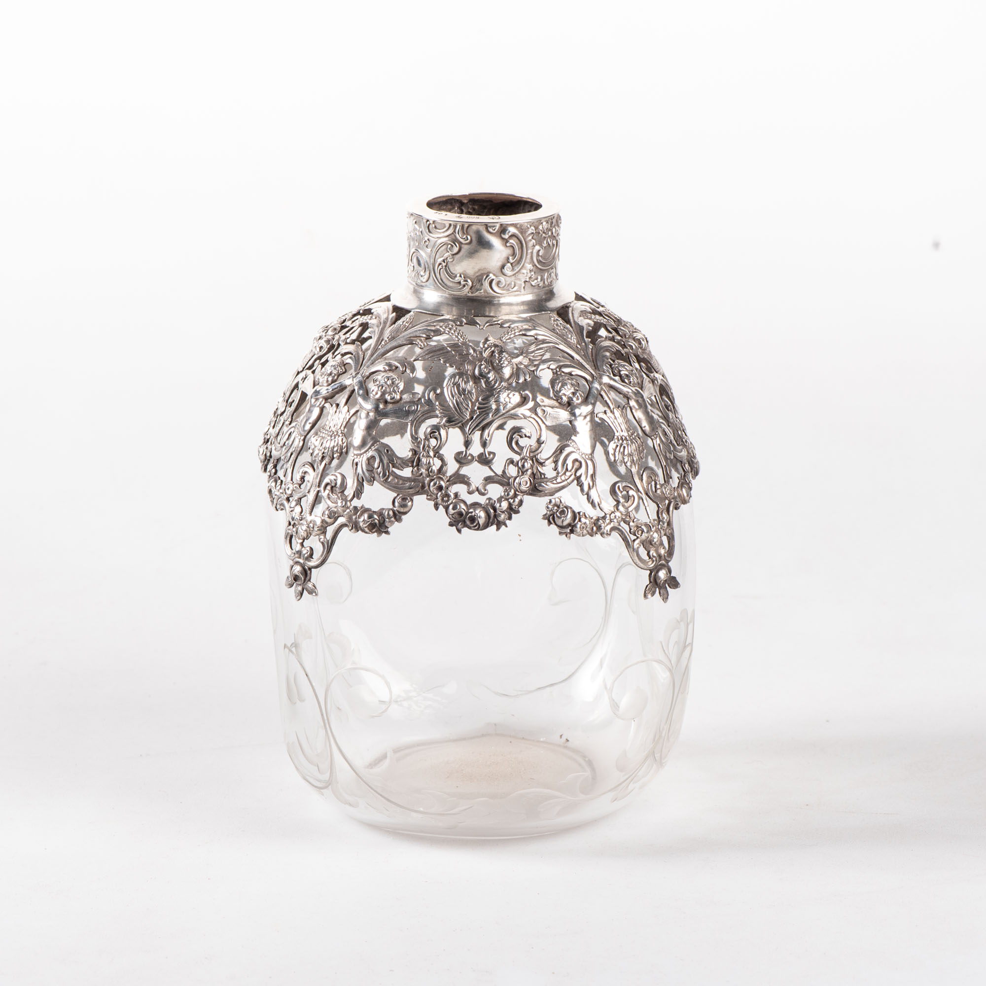 A GERMAN SILVER-MOUNTED GLASS DECANTER