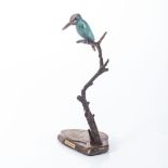 A DIETMAR WIENING BRONZE SCULPTURE OF A KINGFISHER