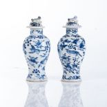 A PAIR OF CHINESE BLUE AND WHITE VASES AND COVERS, QING DYNASTY / REPUBLIC PERIOD, LATE 19th ? EARLY