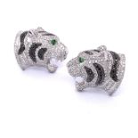 A PAIR OF TIGER HEAD DIAMOND EARRINGS