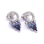 A PAIR OF SAPPHIRE AND DIAMOND DROP EARRINGS