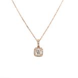 A CUSHION CUT HALO DESIGN DIAMOND PENDANT