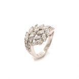 A LEAF DESIGN CROSSOVER DIAMOND DRESS RING