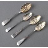 FOUR SILVER JAM SPOONS, VARIOUS MAKERS AND DATES
