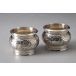 A PAIR OF GEORGE III SILVER SALT POTS, HENRY NUTTING, LONDON, 1804