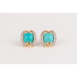 A PAIR OF TURQUOISE AND DIAMOND EARRINGS