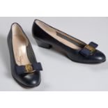 A PAIR OF MIDNIGHT BLUE SALVATORE FERRAGAMO VARA BOW PUMPS