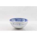 A LINN WARE BLUE AND WHITE TIN GLAZE BOWL, 1951