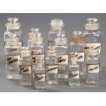 TWELVE APOTHECARY BOTTLES AND STOPPERS