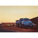 Henk Serfontein (South African 1971 - ) BLUE TRUCK AT DAWN