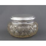A CUT GLASS AND SILVER TOPPED DRESSING TABLE JAR, CHARLES MAY AND SONS, LONDON, 1920