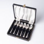 SIX CASED SILVER MOCCA SPOONS