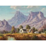 Guiseppe Catty (South Africa 1914 ? 1994): FARMHOUSE WTH MOUNTAINS