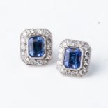 A PAIR OF TANZANITE AND DIAMOND EARRINGS