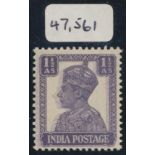 INDIA 1942 KGVI 1Â½a. DULL VIOLET