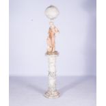 A LARGE ALABASTER AND MARBLE FIGURAL LAMP