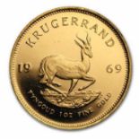 A GOLD ONE OUNCE KRUGERRAND MINTED 1969