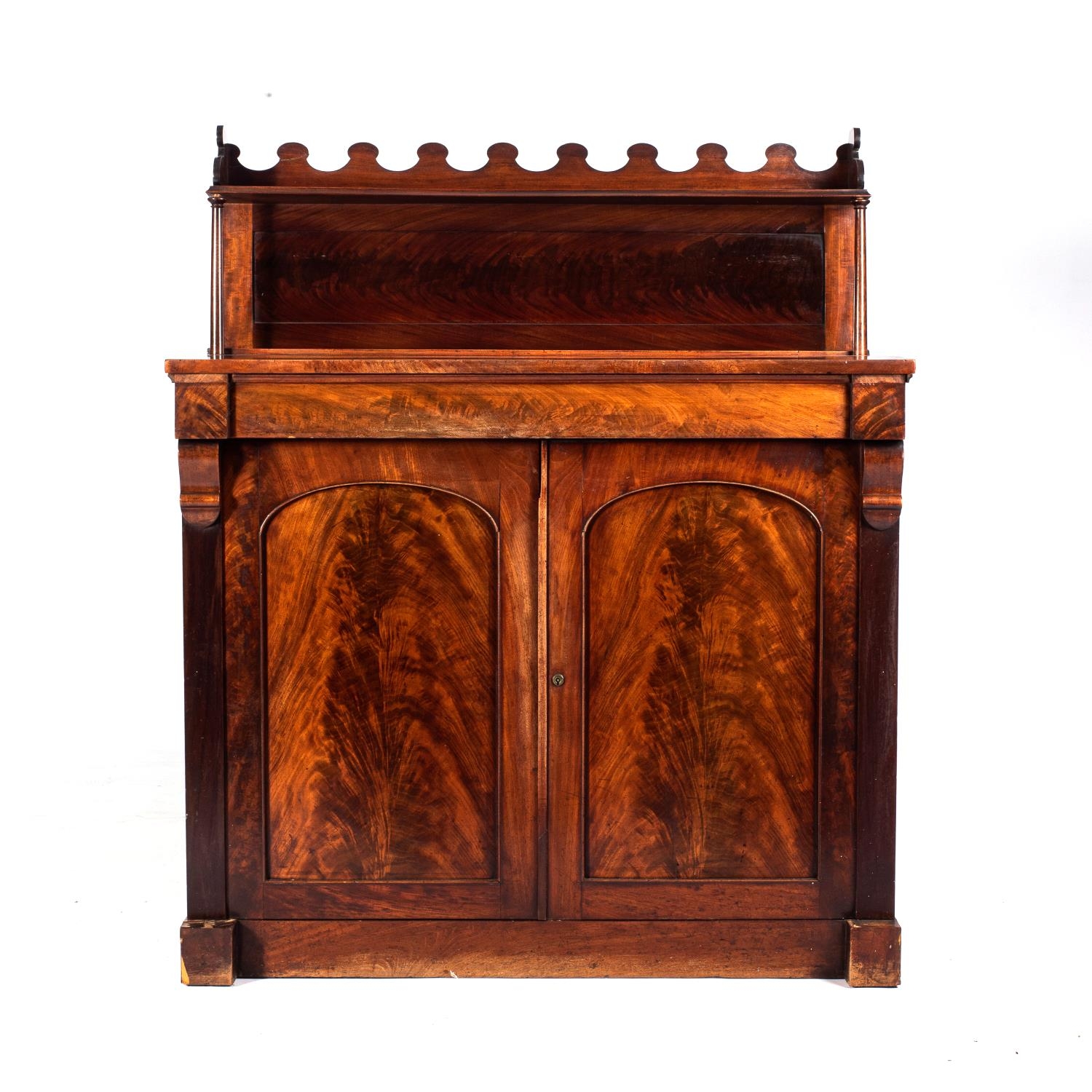 A FLAME MAHOGANY CHIFFONIER, 19TH CENTURY