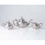 A THREE PIECE CHINESE SILVER TEA SERVICE, POSSIBLY 19TH CENTURY