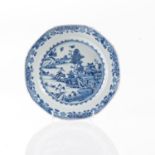 A CHINESE BLUE AND WHITE RIVER LANDSCAPE PLATE, QING DYNASTY, 18TH CENTURY